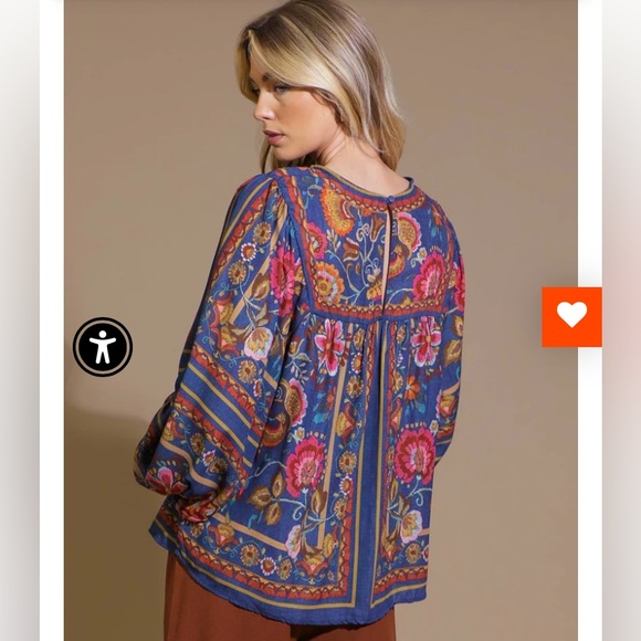 Flying Tomato Puff Sleeve Blouse in Blue and Pink - Picture 2 of 8